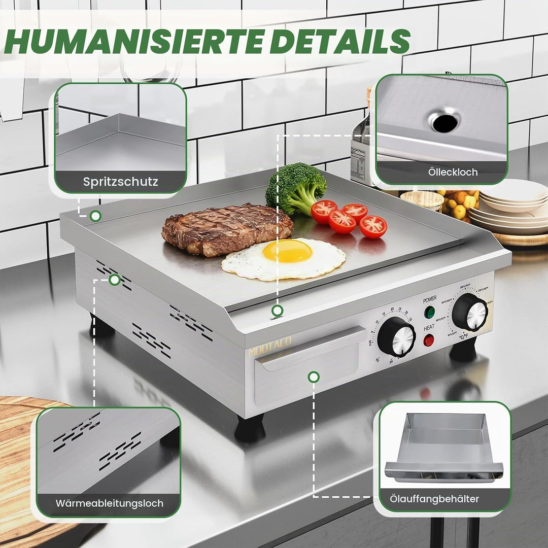 Elektrische Grillplatte, Profi Gastro Elektrogrill Elektrische Grillplatte mit 36 x 30 cm Grillfläch