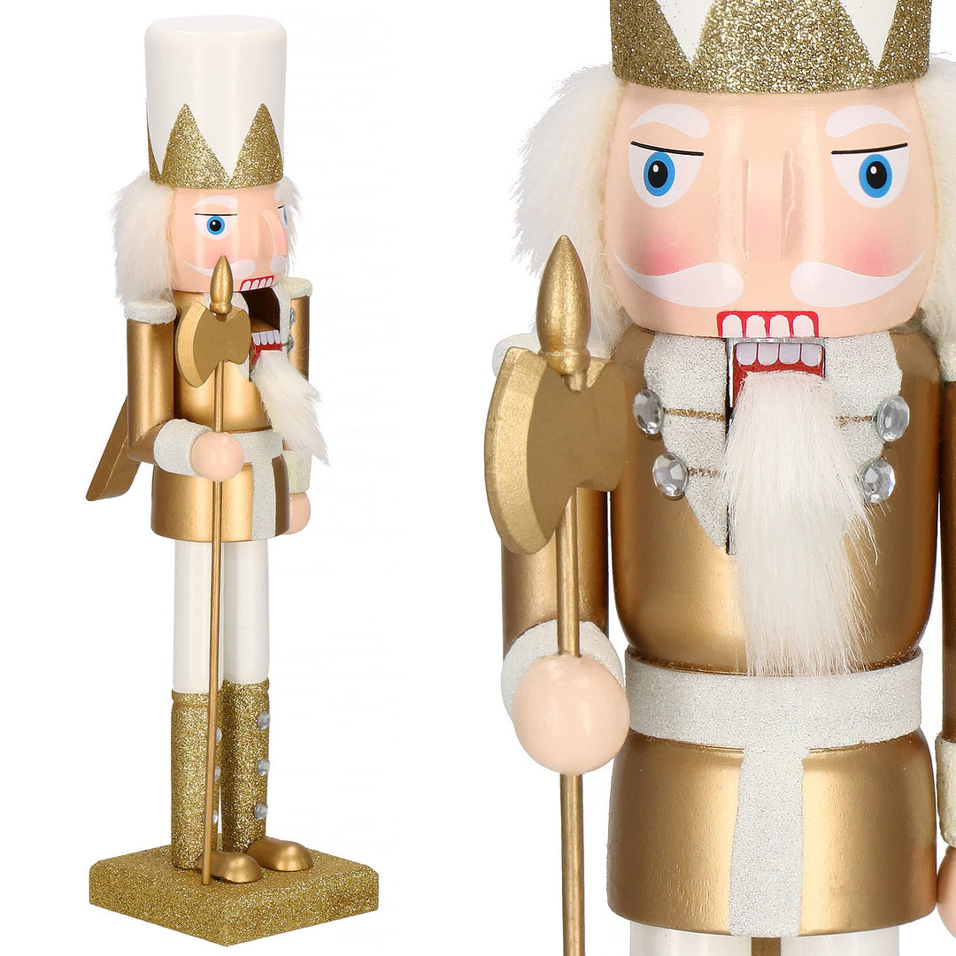 SPRINGOS Nussknacker Figur aus Holz Soldat mit Hellebarde Höhe: 38 cm mit langem Bart und Glitter We