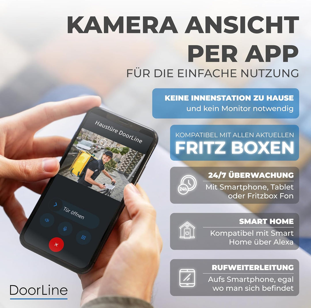 DOORLINE® Video Türklingel mit Kamera kabellos [kompatibel mit Fritz!Box + App-Steuerung] anthrazit,