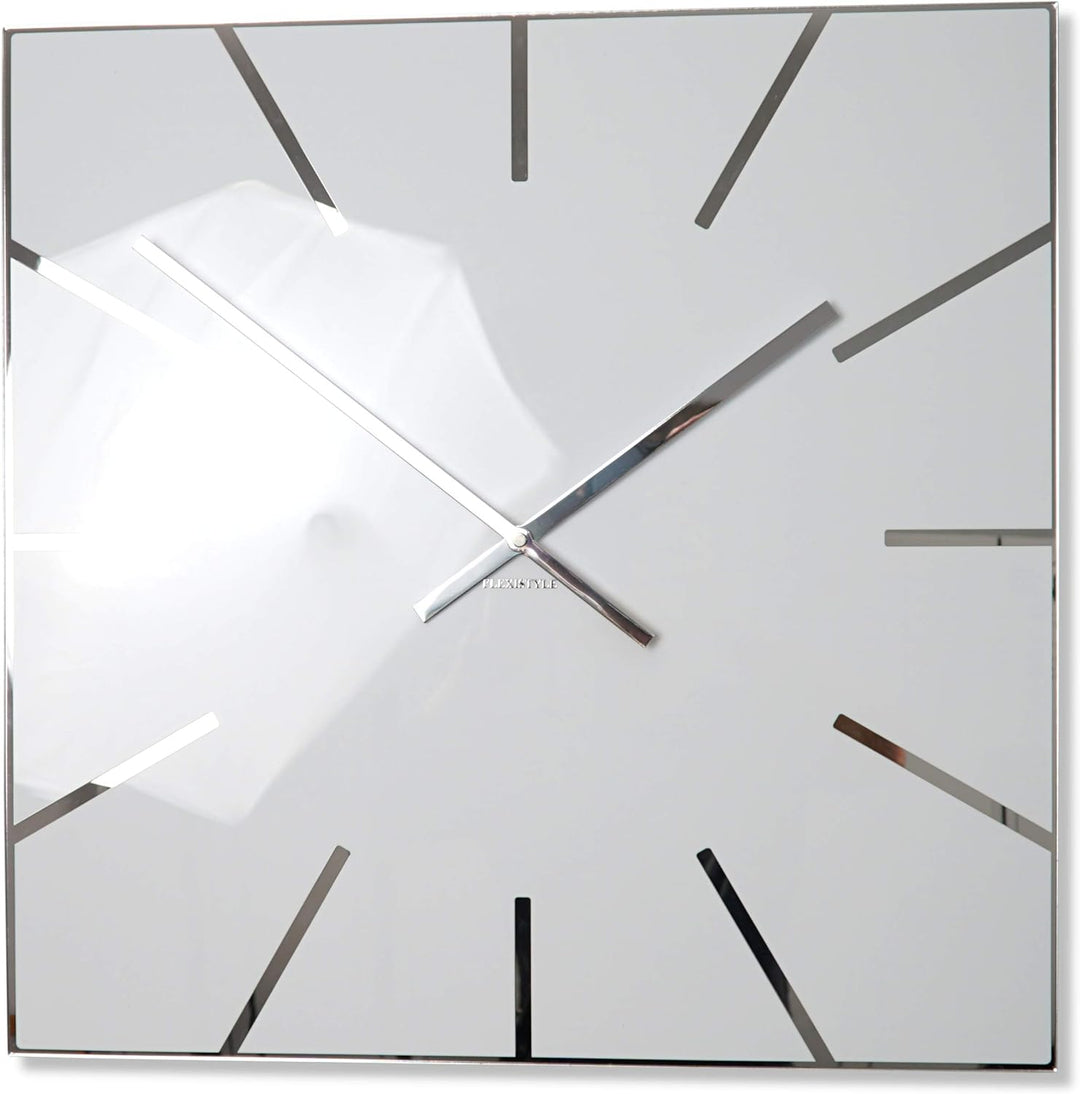 FLEXISTYLE Moderne grosse Wanduhr Exact 50cm, Acrylglas und Acrylspiegel, Stille, Wohnzimmer, Schlaf