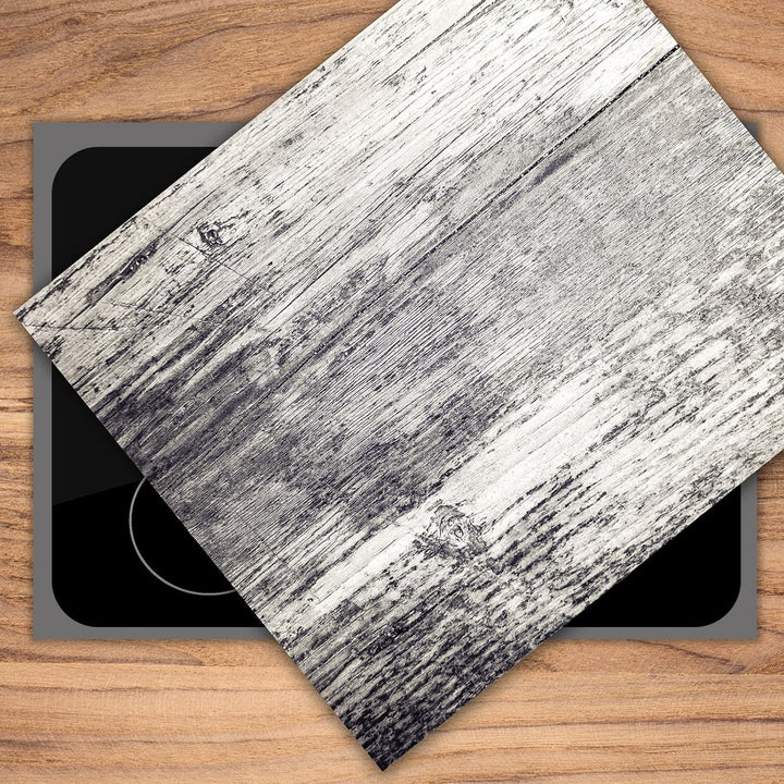 SmartDecoration Herdabdeckplatte Ceranfeldabdeckung aus Glas 60x52 cm Einteilig Motiv "Holz" Grau (1