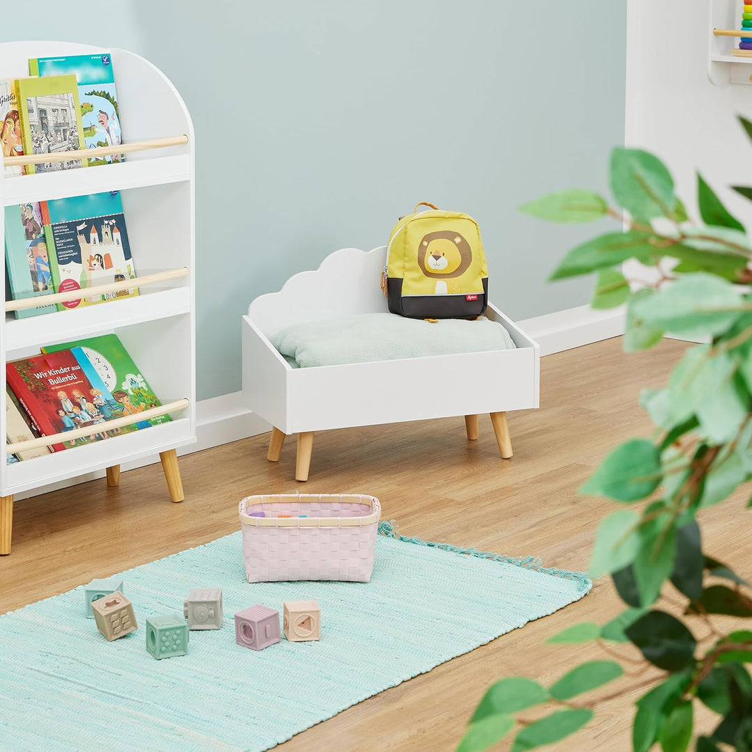 Relaxdays Kindertruhe, Wolken-Design, HxBxT: 45x58x28 cm, MDF, für Bücher & Spielzeug, offene Spielz