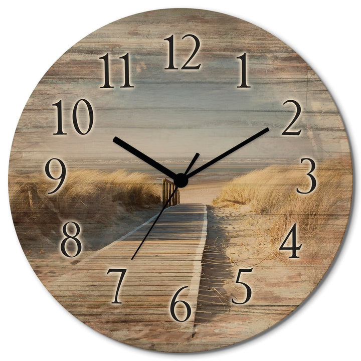 ARTLAND Wanddeko Wanduhr ohne Tickgeräusche aus Holz Quarzuhr lautlos rund Ø 30 cm Nordseestrand auf
