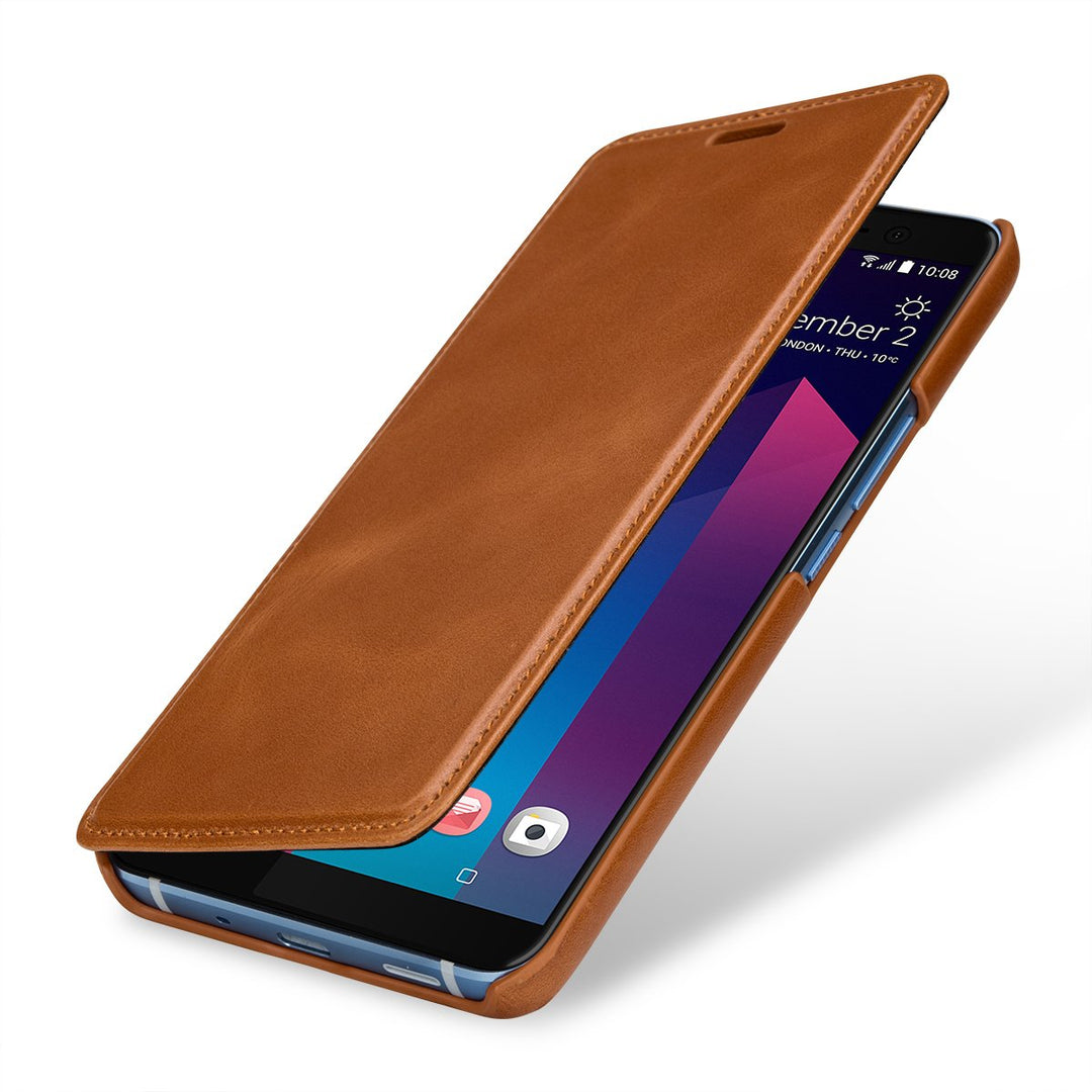 STILGUT Book Type Case, Hülle Leder-Tasche für HTC U11+ (U11 Plus). Seitlich klappbares Flip-Case au