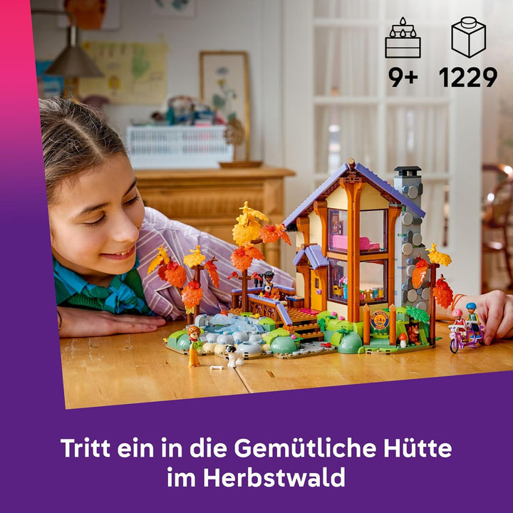 LEGO Friends Gemütliche Hütte im Herbstwald - Miniatur Spielhaus mit 4 Minifiguren, 2 Haustierfigure