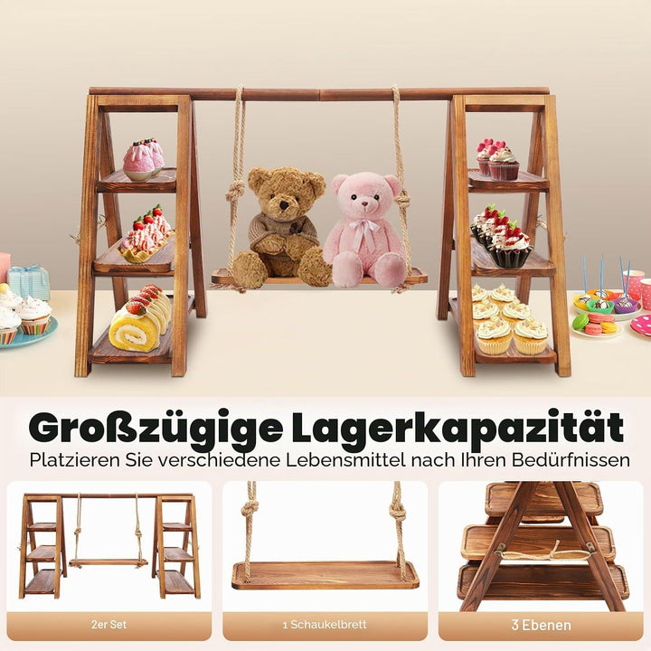 Etagere Holz 3 Etagen Massivholz Cupcake ständer kuchenständer 6kg | Massivholz Holzkohle, 3 Etagen