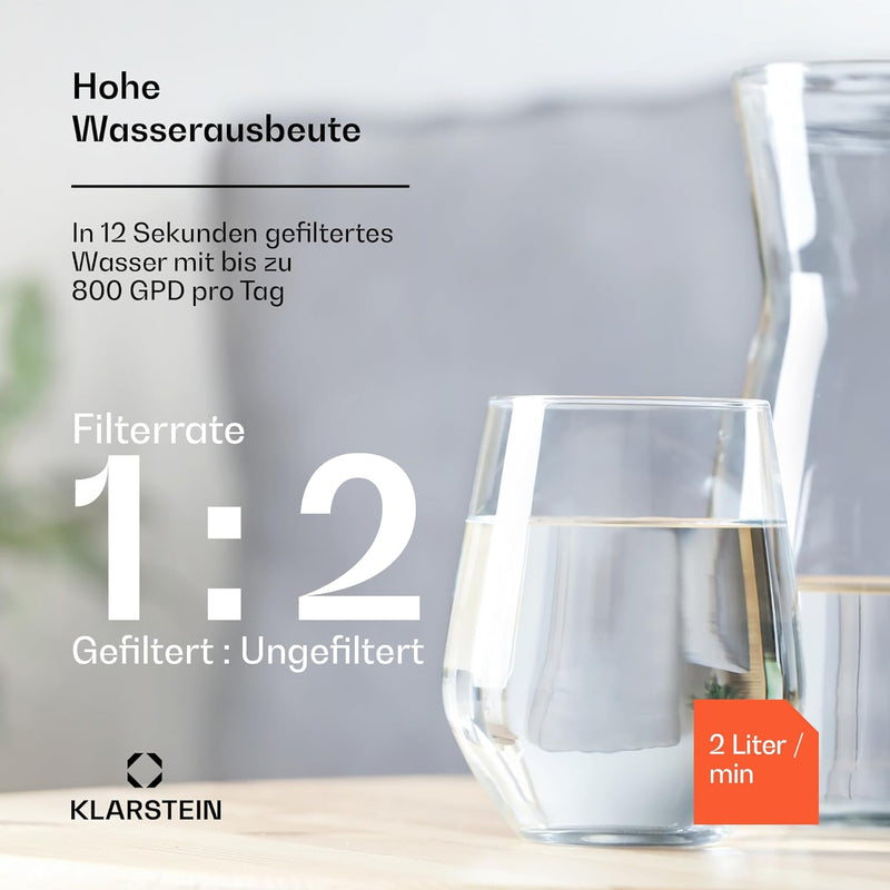 Klarstein Osmose-Wasserfilter-System für Umkehrosmose, 800GPD Untertisch Wasserfilter-System für Tri