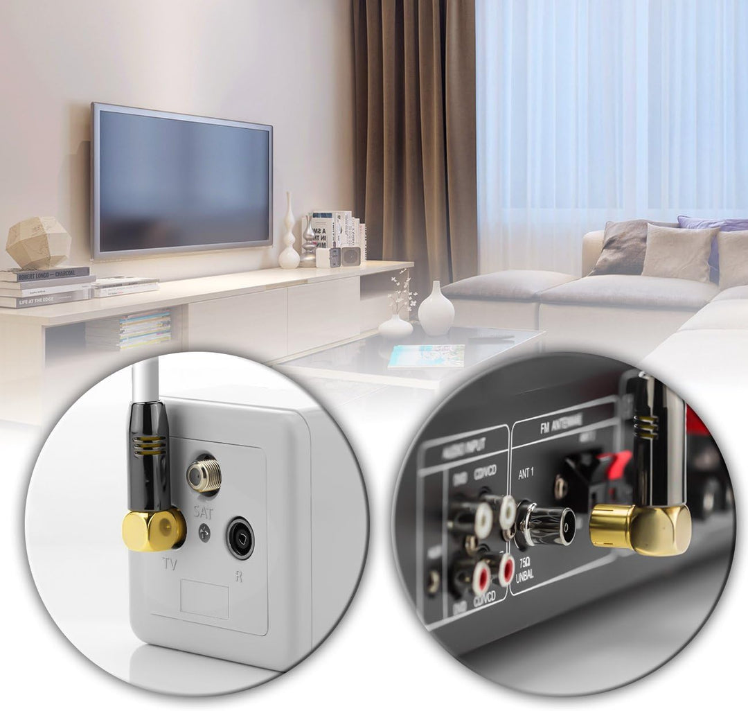 deleyCON 7,5m TV Antennenkabel HDTV Full HD - 2x gewinkelt - Koaxialkabel - TV-Stecker (90° Grad) zu