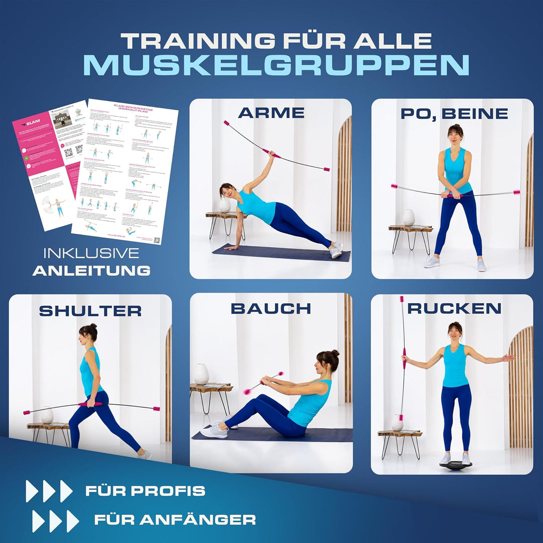 ELANI klimaneutraler Schwingstab - pink - Verstellbarer Widerstand & angenehmer Griff - hochbelastba