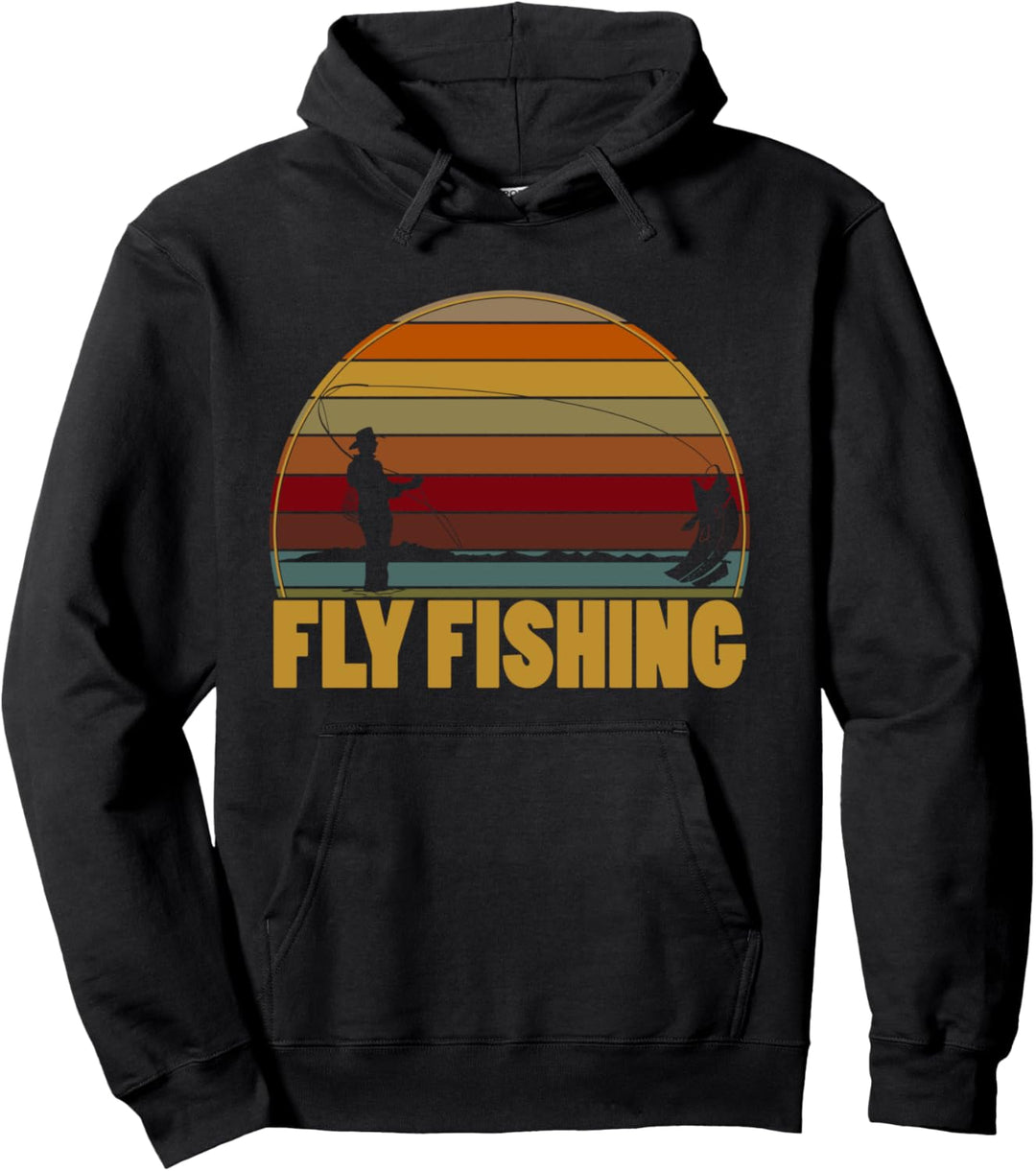 Retro Fliegenfischer mit Angelrute Fischer Fliegen Fischen Pullover Hoodie
