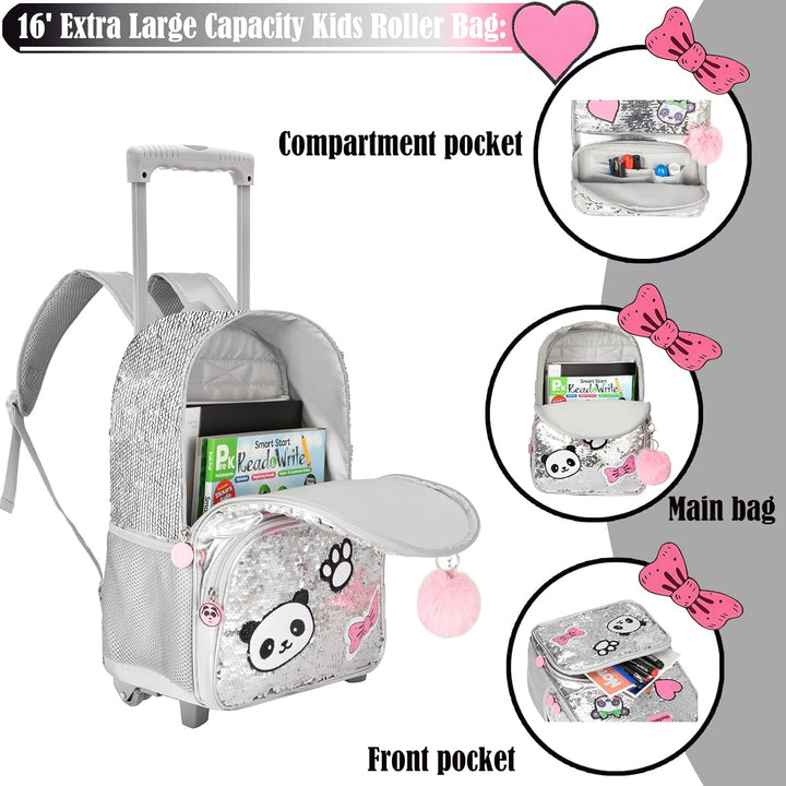 Egchescebo Rucksack Mädchen Schulranzen Trolley Schulrucksack Mädchen Teenager 3PCS 16”Kinder Schult