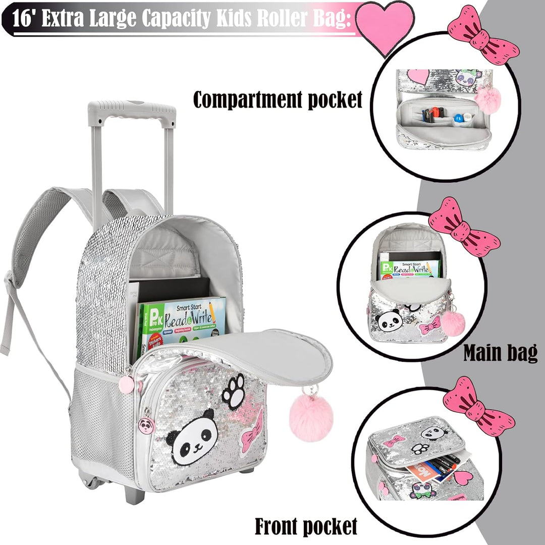 Egchescebo Rucksack Mädchen Schulranzen Trolley Schulrucksack Mädchen Teenager 3PCS 16”Kinder Schult