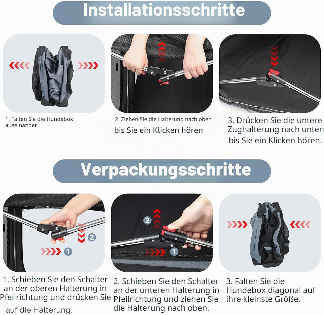 Hundebox faltbar 85x64x60 cm, Transportbox für grosse Hunde, Hundetransportbox Auto mit 4 Türen aus