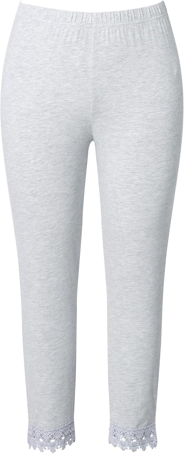 Ulla Popken Damen grosse Grössen Übergrössen Plus Size 7/8-Leggings, Saumspitze, Biobaumwolle 747979