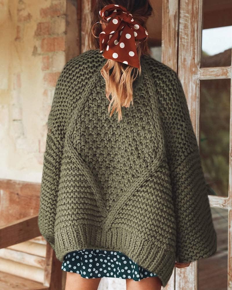 Cicy Bell Damen Strickjacken Cardigan Lose Laternenärmel Elegante Übergrosse Pullover S Armeegrün, S