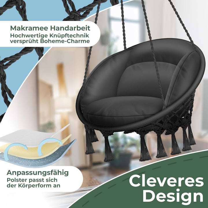 KESSER® Hängesessel mit Kissen - Chill Hängestuhl zum Aufhängen für Erwachsene & Kinder Hängematte b