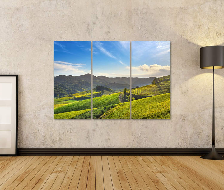 islandburner Bild auf Leinwand Radda Chianti Weinberg Panorama Sonnenuntergang Toskana Italien Herbs