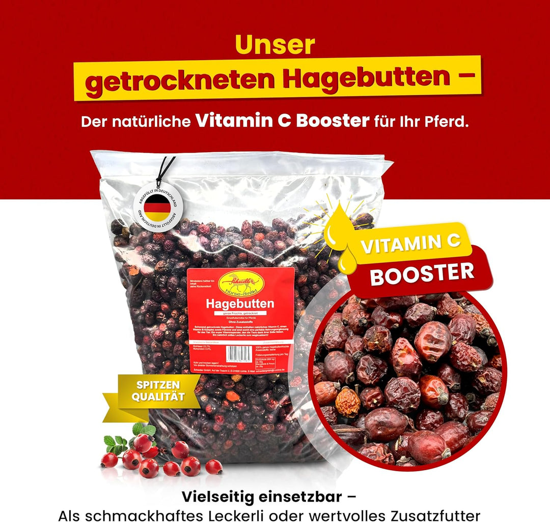 Horse-Direkt Hagebutten Ganze Früchte (Getrocknet) 5 kg – Mit Viel Vitamin C Für Pferde, Ponys, Nage