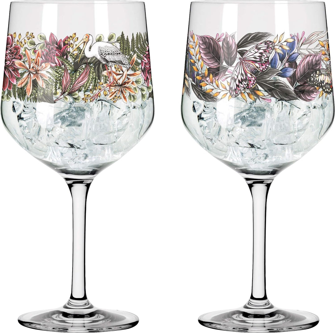 RITZENHOFF 3691001 Gin-Glas 700 ml - Serie Schattenfauna Set Nr. 1 – 2 Stück, Storch & Schmetterling