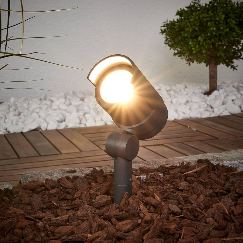 Lucande LED Gartenstrahler mit Erdspiess, schwenkbar, Erdspiessstrahler strahlwassergeschützt IP65,