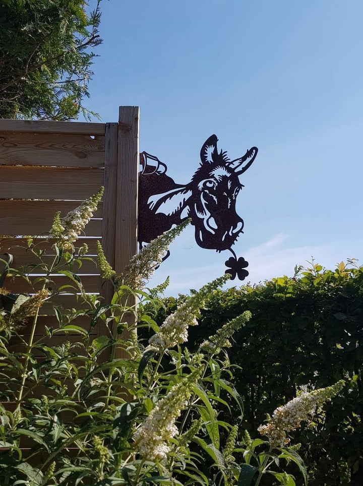 Bornhöft Baumstecker Metall Rost rostige Gartendeko Edelrost Kuh Kuhkopf Wanddekoration zum anschrau
