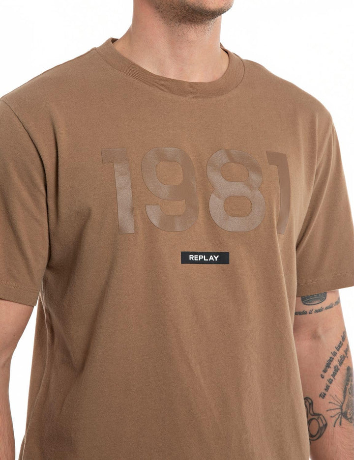 Replay Herren T-Shirt Kurzarm Rundhalsausschnitt mit Logo S Safari 989, S Safari 989