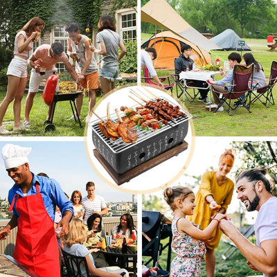 Tischgrill Holzkohle Japanischer Grill mit BBQ Reinigungsbürste, Mini BBQ Grill, Japanischer Stil BB