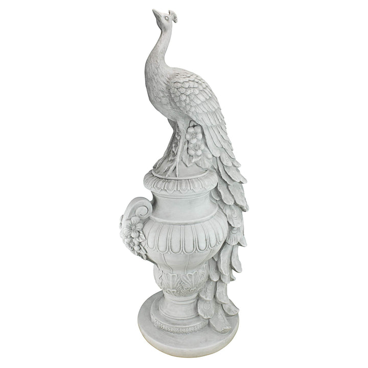 Design Toscano Gartenfigur Staverden Castle, Pfau auf einer Vase, 29x39.5x86.5 cm