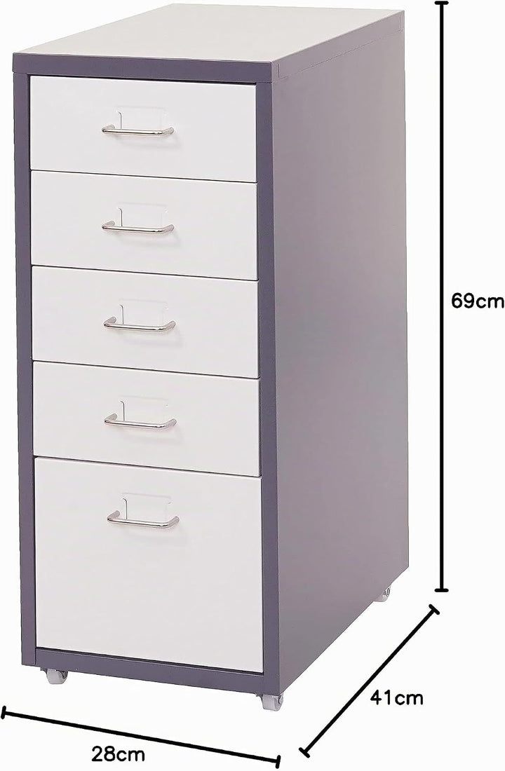Mendler Rollcontainer Boston T851, Schubladenschrank Stahlschrank, 69x28x41cm 5 Schubladen - dunkelg