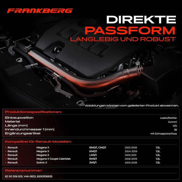 Ladeluftschlauch Turbo für Megane II BM0/1 CM0/1 EM0/1 KM0/1 LM0/1 Scénic II JM0/1 1.5dCi Diesel 200