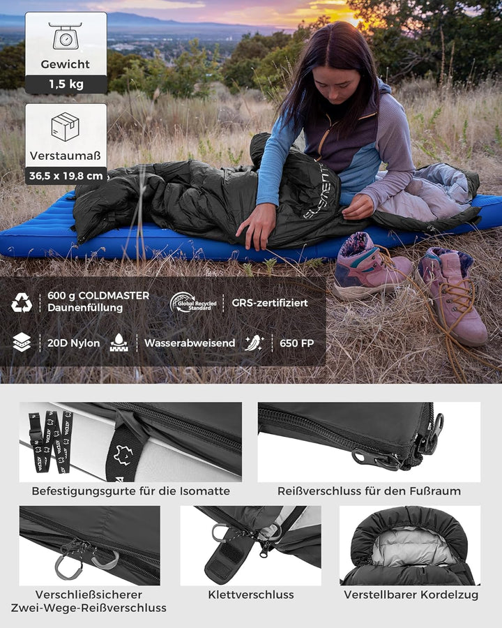 ATEPA Ultraleichter Daunenschlafsack 650/700FP, 3-Jahreszeiten (12°C / 6°C / -1°C), Leicht & Kompakt