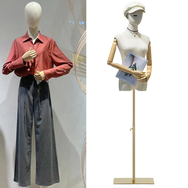 pujindu Schaufensterpuppe Körper Weiblich, Schneiderpuppe Torso mit Hölzernen Arm Abnehmbarer Kopf,