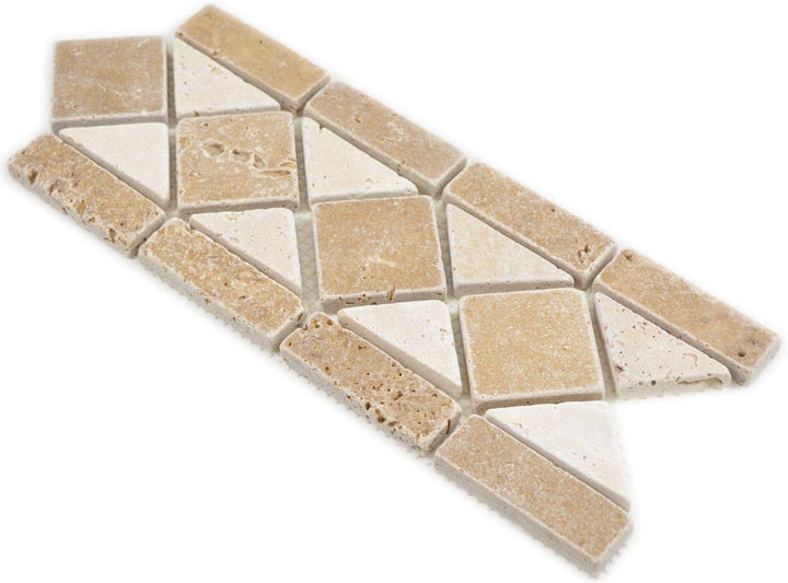 Naturstein Mosaik Bordüre Travertin beige walnuss für WAND BAD WC KÜCHE VERBLENDER | 10 Stück