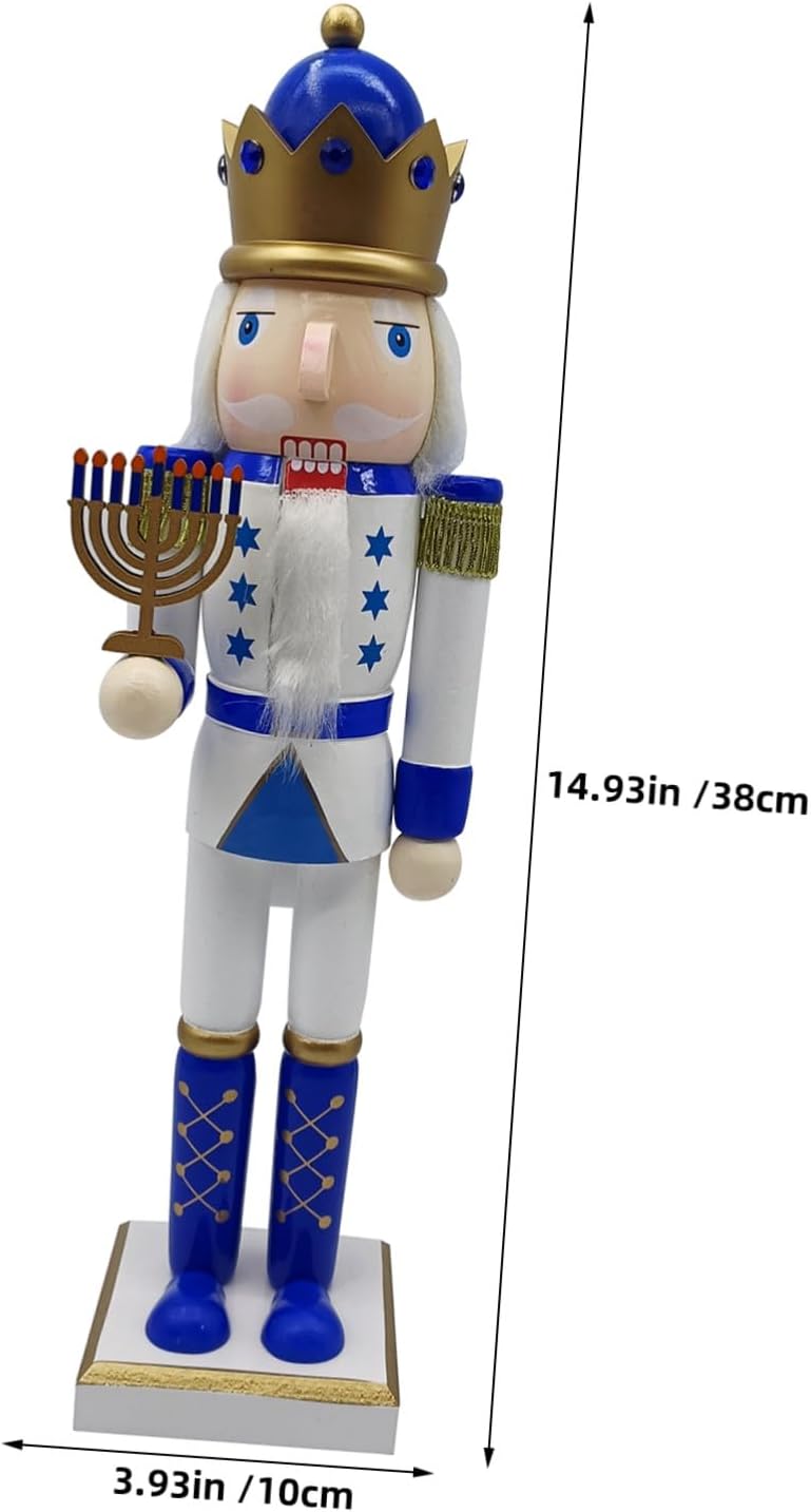 Ciieeo Nussknacker-Soldat-Puppe Aus Holz Blau-weiss Traditionelle Nussknacker-soldatenfigur Chanukka