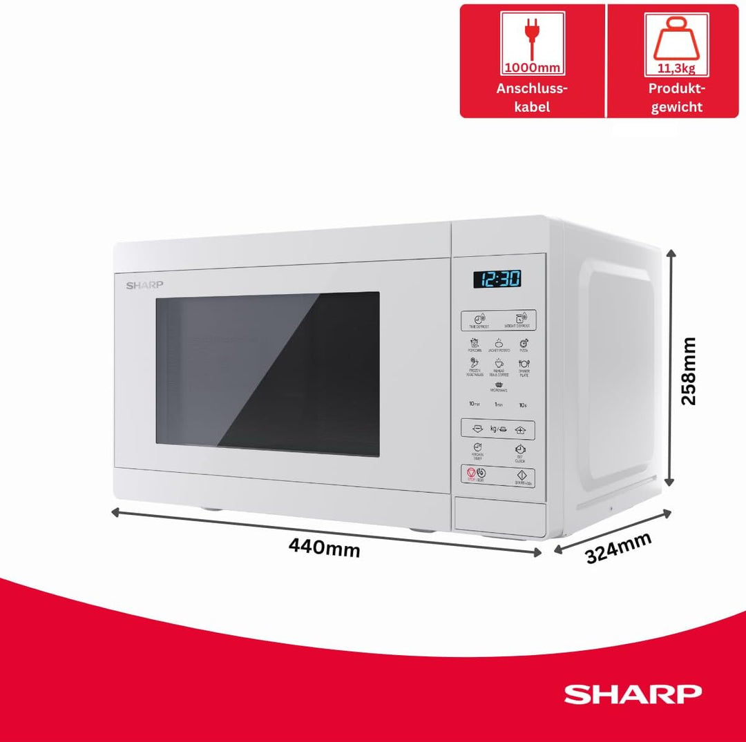 Sharp Mikrowelle YC-MS02E-C 20L, Kristallweiss, 800W, Digitalsteuerung, 11 Leistungsstufen, 8 Progra