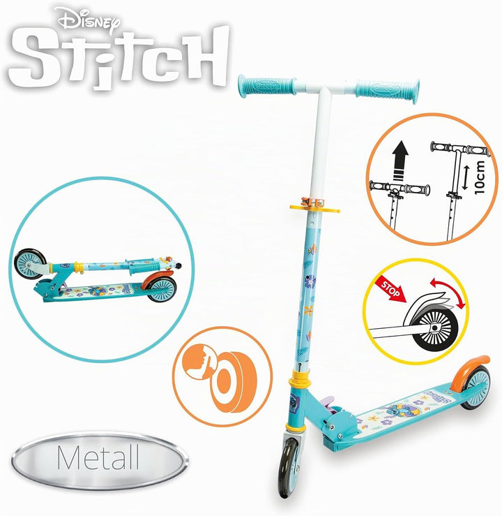 Smoby - Stitch 2-Rad-Scooter, klappbar - Verstellbarer Lenker, rutschfeste Trittfläche, ergonomische