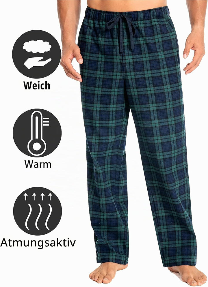 Nutria Herren Pyjamahose aus Flanell, 100% Baumwolle Kariert Weiche Schlafanzughose Warm Loungehose