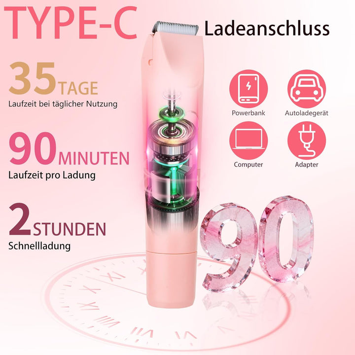 Damenrasierer Elektrisch &amp; Bikini Trimmer 2-in-1 mit LED Digitalanzeige, IPX7 wasserdicht, Nass- &amp; T