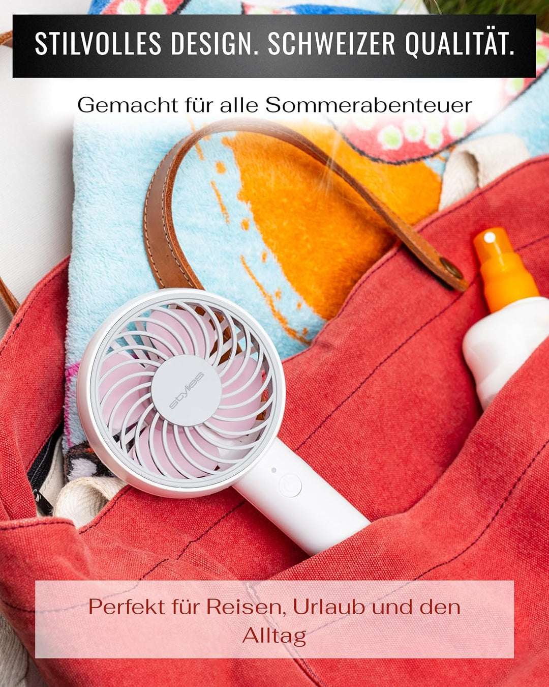 Lacerta Mini Ventilator hand Handventilator Akku aufladbar USB Rosa | Akkuventilator mit USB-Ladung,