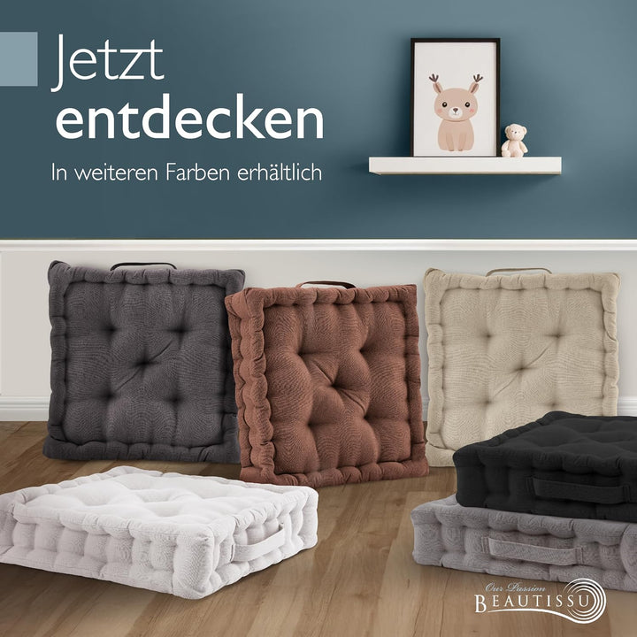 Beautissu Bodenkissen Sitzkissen Dickes Matratzenkissen mit Tragegriff | 50x50cm 10cm 100% Baumwolle