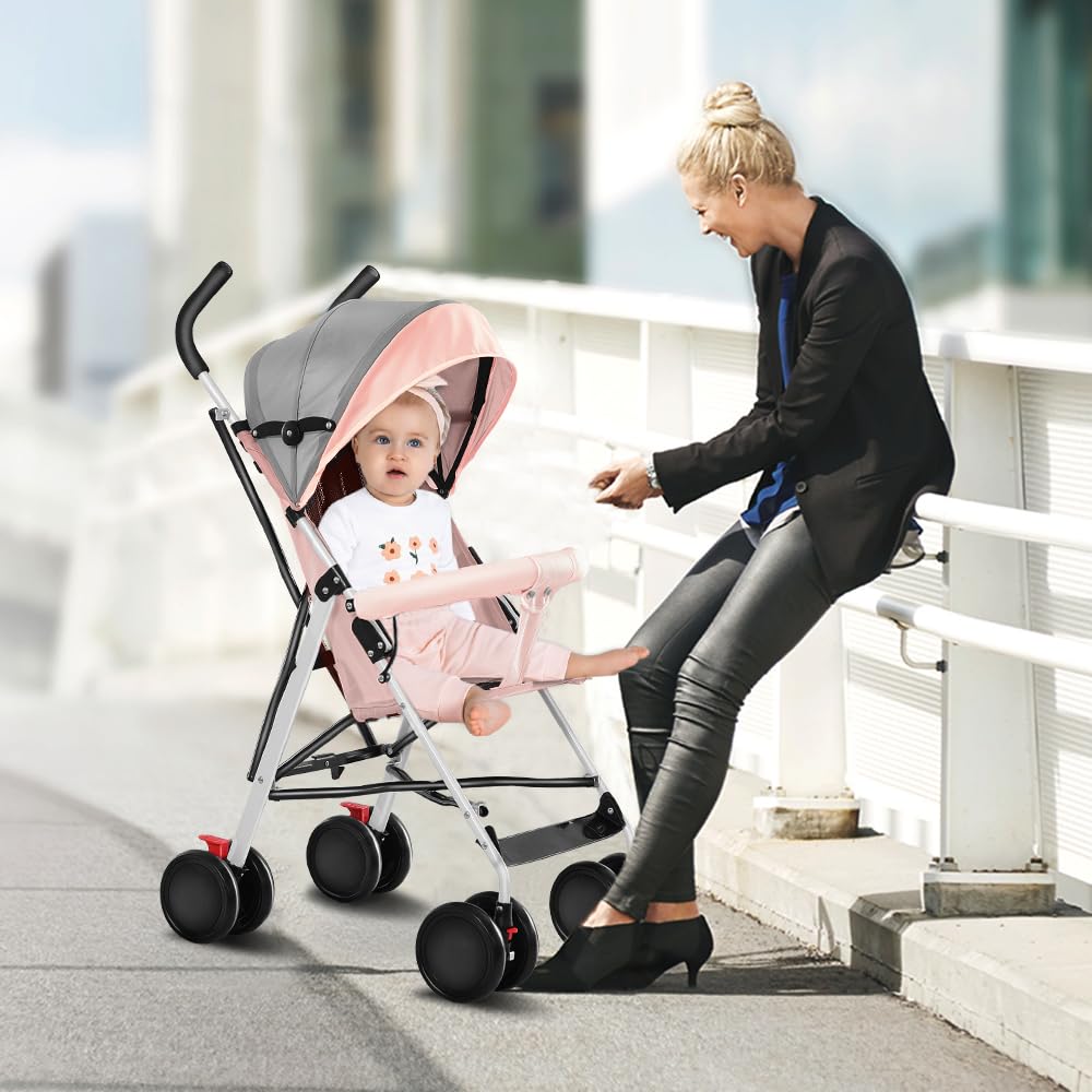 Kinderbuggy, Kinderwagen Zusammenklappbar, Reise-Kinderwagen mit Wattepads und Moskitonetzen (Rosa),