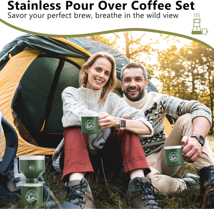 Edelstahl-Kaffeetropfer-Set, Outdoor-Kaffeetropfer, Wiederverwendbarer Filter & Isolierbecher (473ml