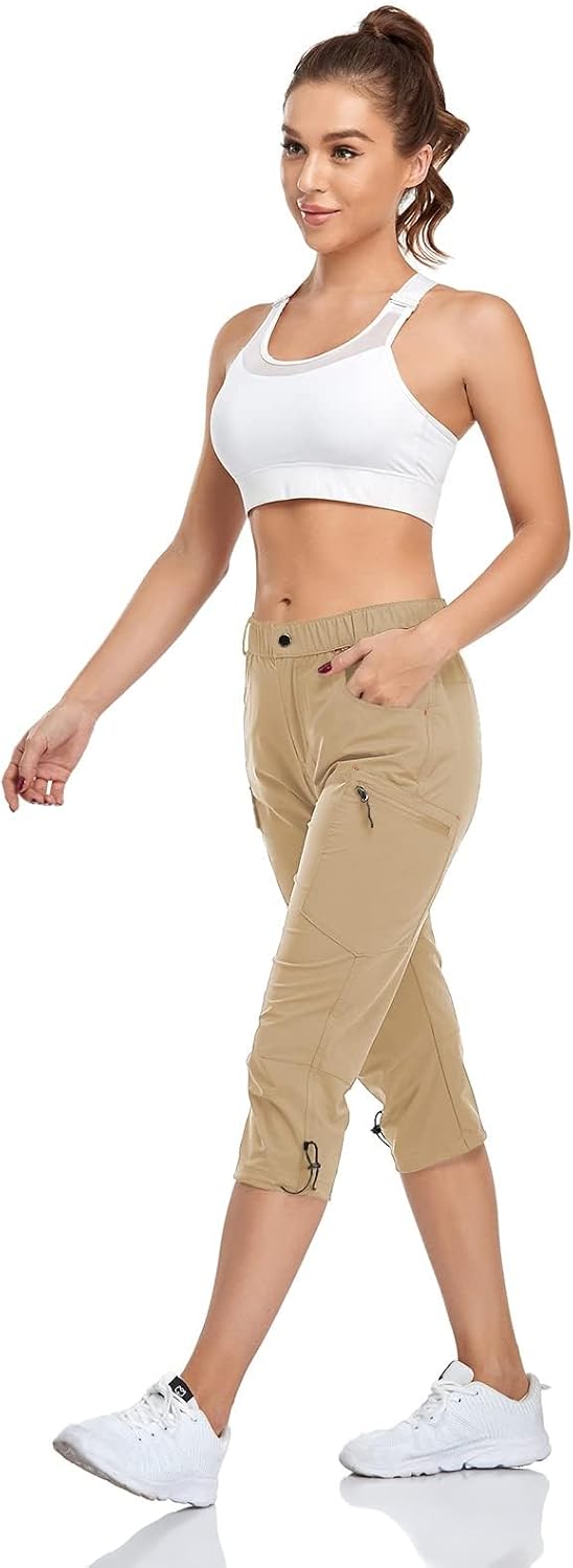 GymBrave Wanderhose Damen 3/4 Trekkinghose Stretch Leiche schnell trocknend Cargo Caprihose Sommer O