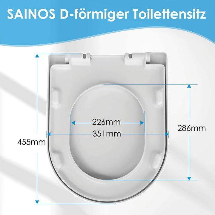 Duroplast WC-Sitz D-Form mit Absenkautomatik, Edelstahlscharnier, One-Touch-Schnellverschluss und ei