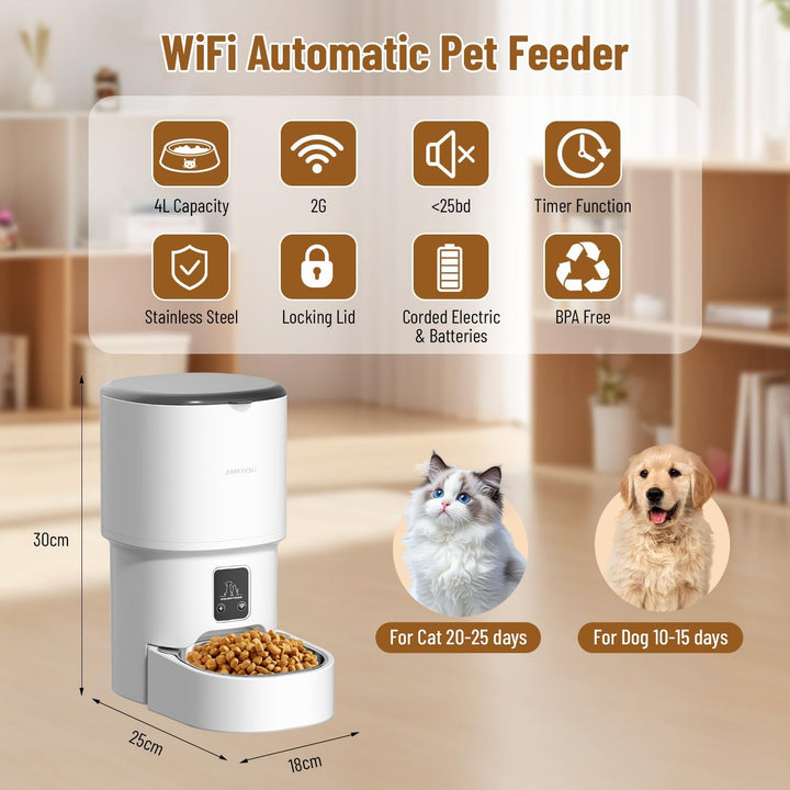 Futterautomat Katze 4L, Katzen Futterautomat mit Timer und Portionskontrolle, 1–6 Mahlzeiten pro Tag