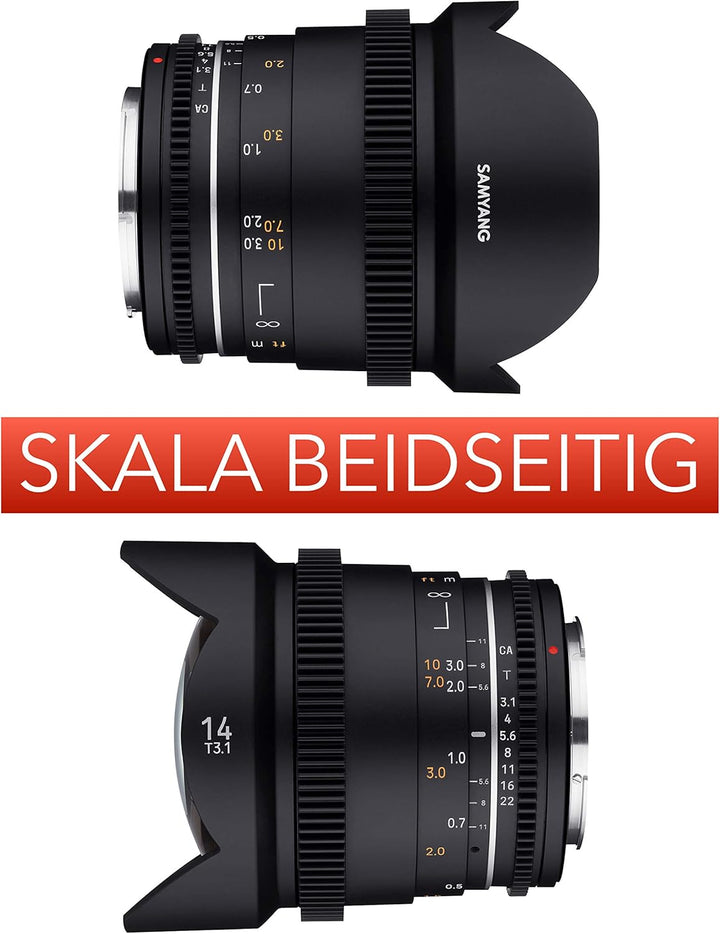 Samyang MF 14mm T3,1 VDSLR MK2 Canon EF – lichtstarkes T3,1 Ultraweitwinkel Cine- und Video Objektiv