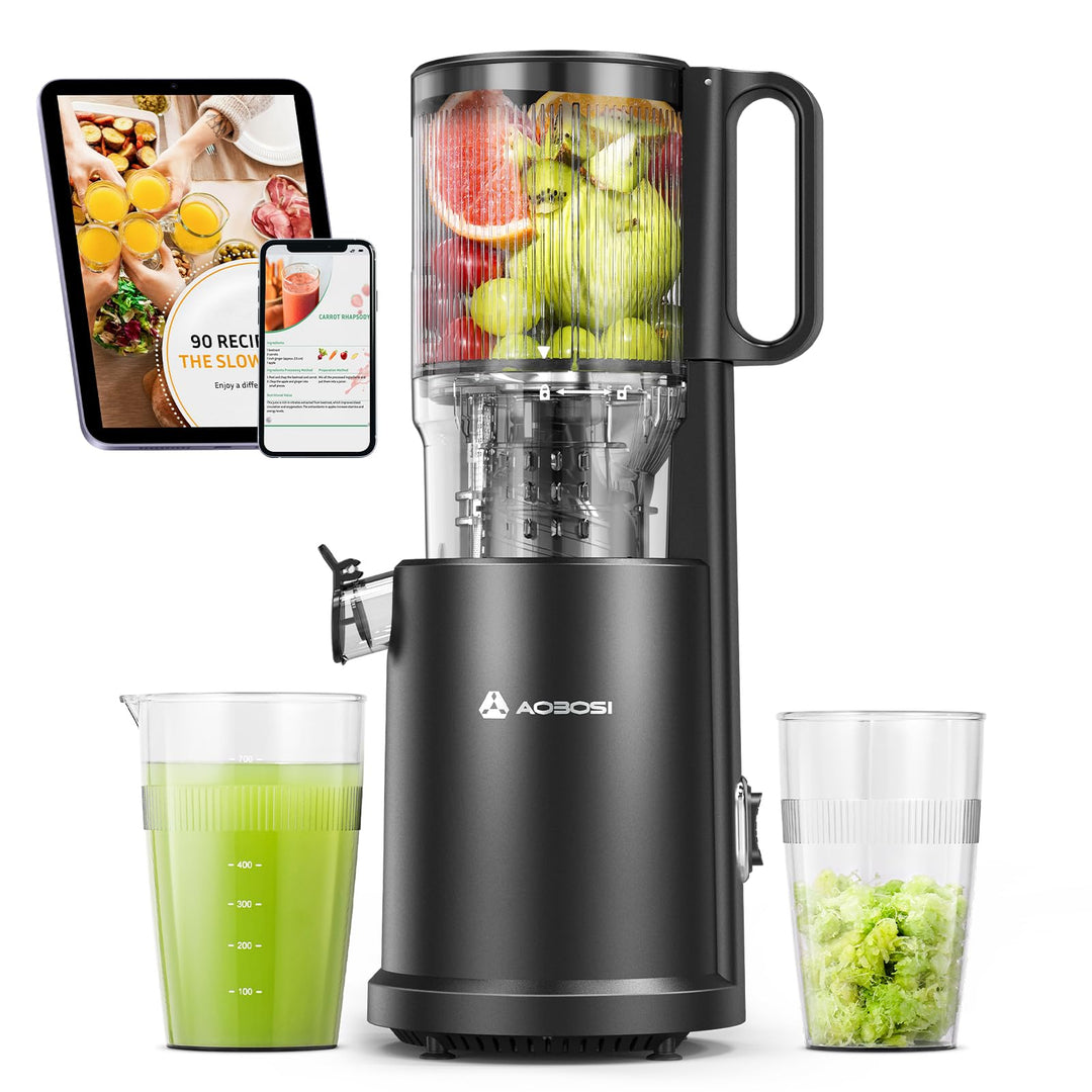 AOBOSI Slow Juicer 126MM Super Large Feed Chute for Whole Fruits and Vegetables, Kauender Entsafter