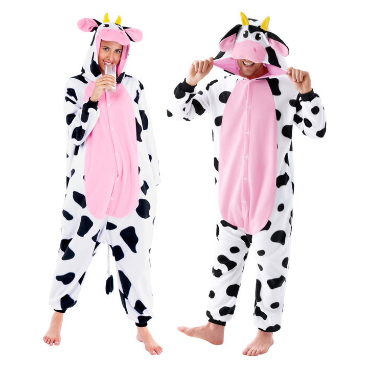 Spooktacular Creations Unisex Erwachsene Plüsch Pyjama Schlafanzug, Damen Herren Onesie Jumpsuit Kuh