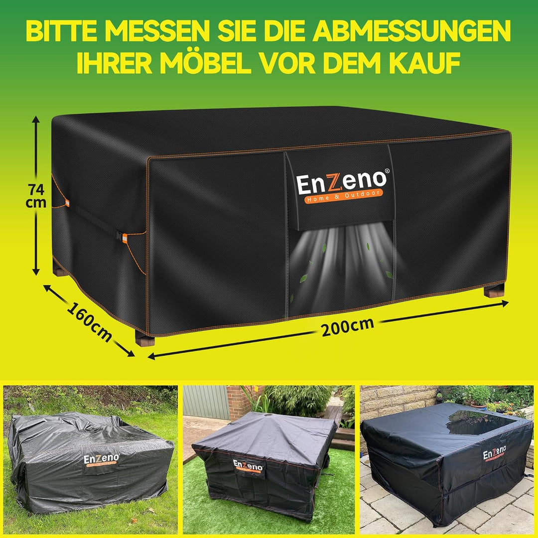 Enzeno Abdeckung für Gartenmöbel 200x160x74cm, Wasserdicht Abdeckplane Gartenmöbel, 420D Oxford Gewe