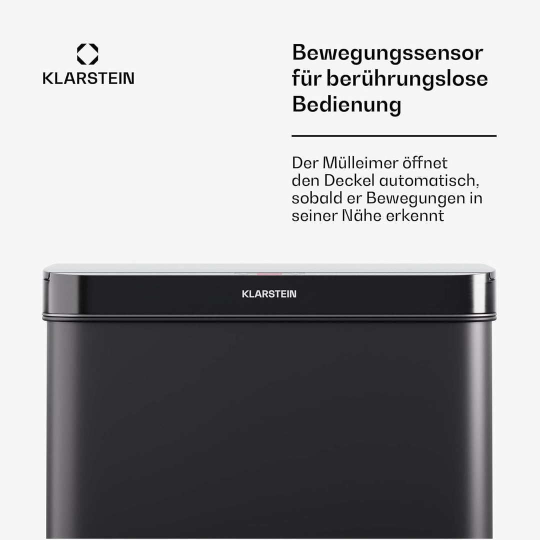 Klarstein Sensor-Mülleimer 50L - berührungslos &amp; hygienisch, Edelstahl, Soft-Close, ideal für Küche